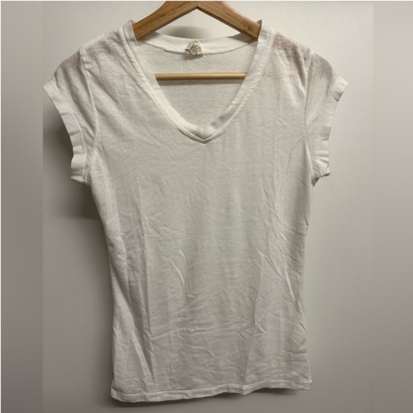 Exist V Neck Slub Sheer Tee Shirt White (S) - Picture 1 of 6